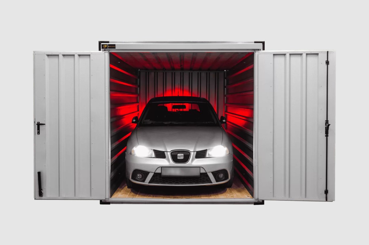 car in shipping container