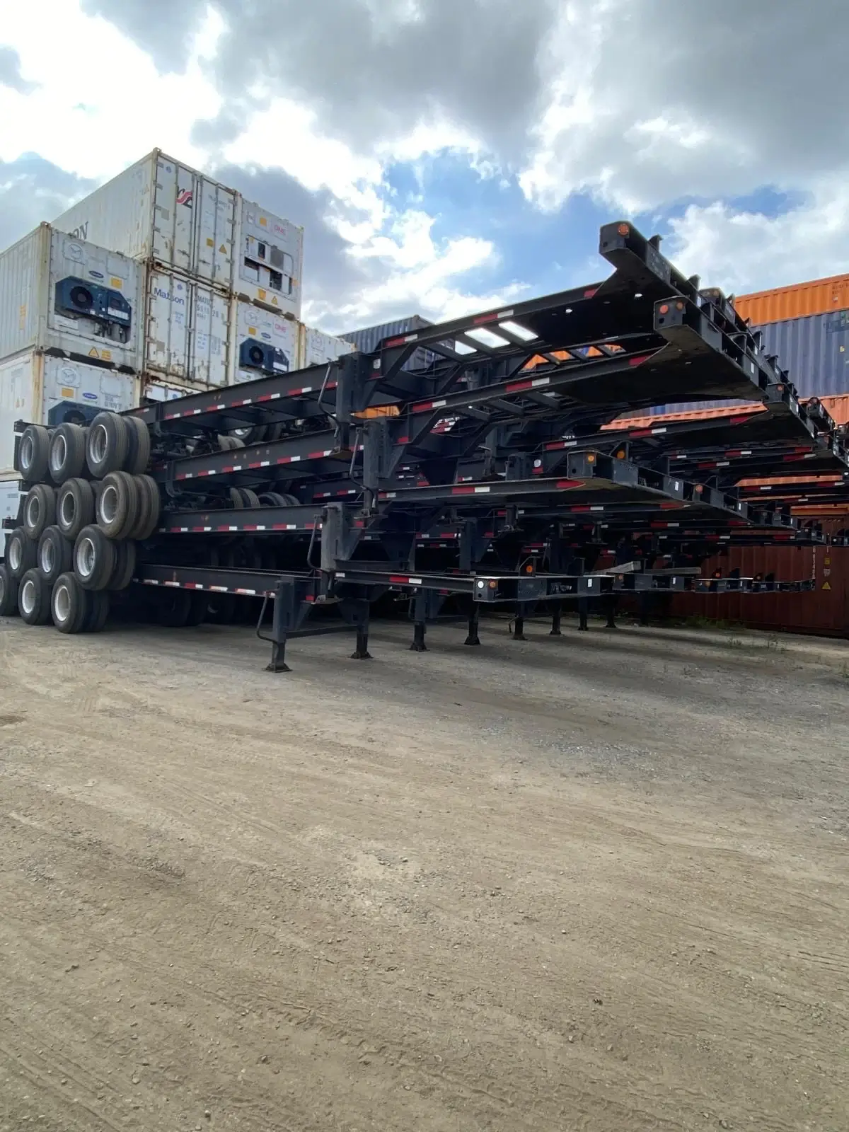 Stacked 40-Foot Tri-Axle Chassis Trailers front view