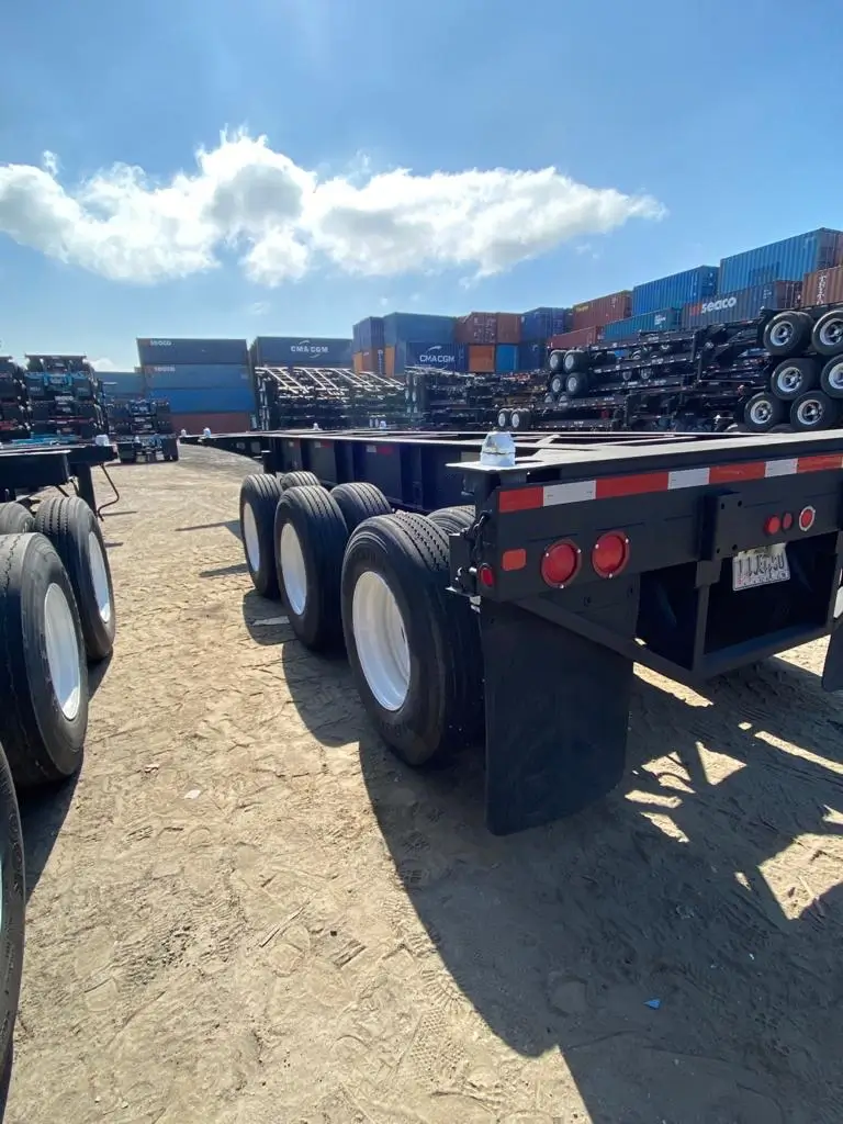 Stacked 40-Foot Tri-Axle Chassis Trailers rear view