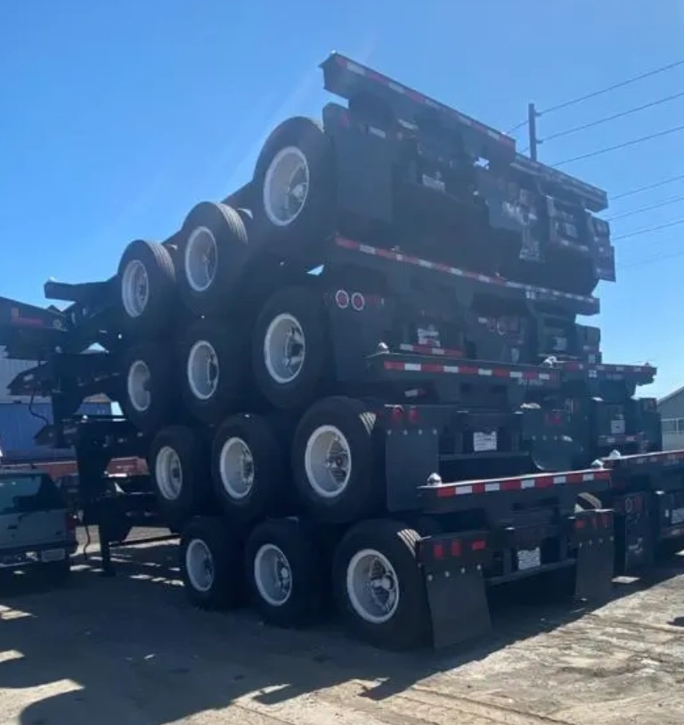 Stacked 20-Foot Tri-Axle Chassis Trailers rear view
