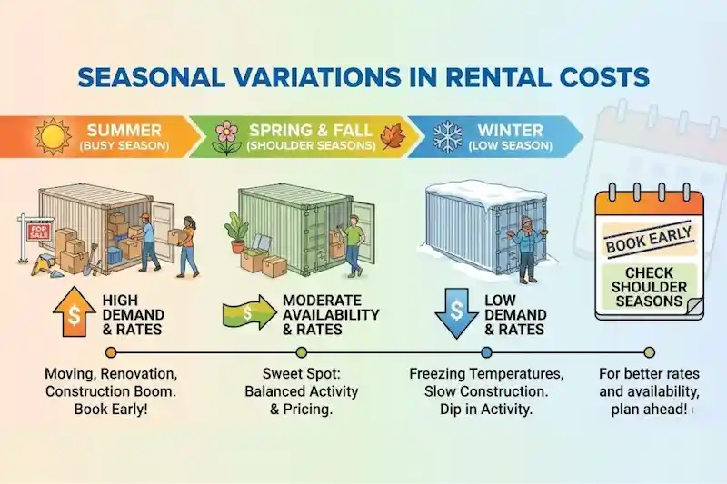 Chart showing high rental costs in summer versus low demand and lower prices in winter.