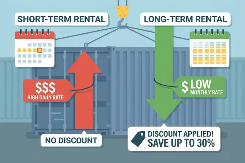 Infographic comparing high daily rates for short-term rentals vs discounted long-term rental fees.