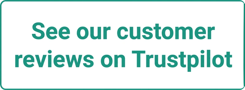 Web badge reading "See our customer reviews on Trustpilot" in dark navy-blue text on a white rounded-corner background